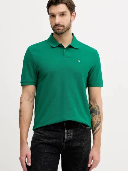 Тениска с яка Calvin Klein Jeans зелено