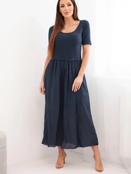 Rochie midi Kesi Włoski cu mâneci scurte până la genunchi albastru