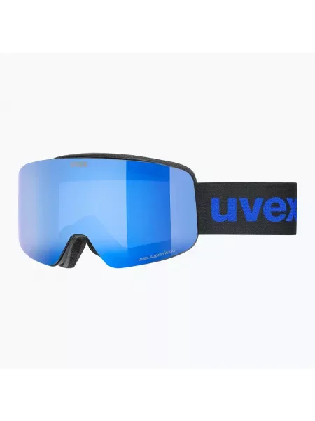Detské lyžiarske okuliare UVEX Pwdr FM black matt/mirror blue smoke clear čierna