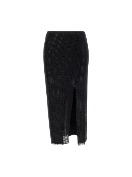 Sukienka mini Self-portrait z kryształkami z krepy garniturowa czarna