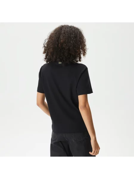 Lacoste Koszulka Z Dekoltem Z Nadrukiem czarna