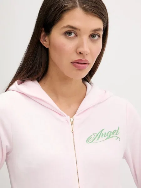 Велюровый свитер Juicy Couture с капюшоном с принтом розовый