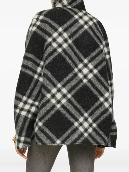 Vilnonis pledas pončas Burberry su gobtuvu juoda