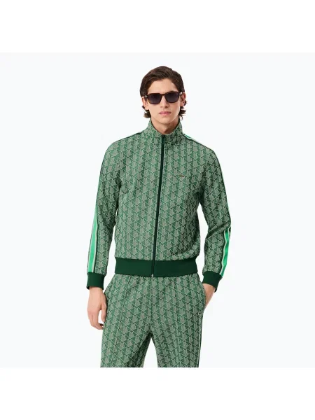 Bluza Lacoste ze stójką żakardowa z nadrukiem zielona