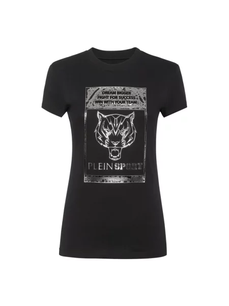 Koszulka Plein Sport z okrągłym dekoltem w tygrysie prążki czarna