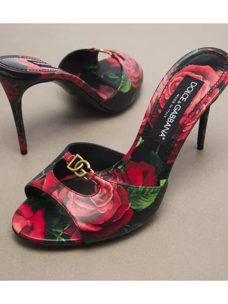 Kožené kvetinové mules Dolce&gabbana červená