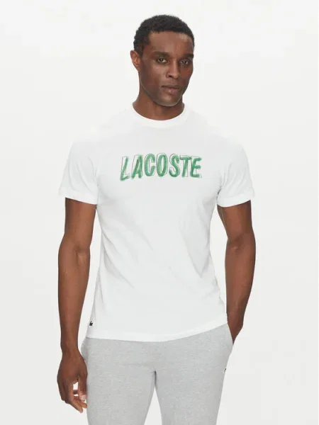 Тениска Lacoste с принт бежово