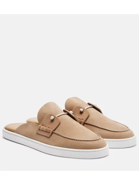 Papuci tip mules Christian Louboutin din piele de căprioară bej