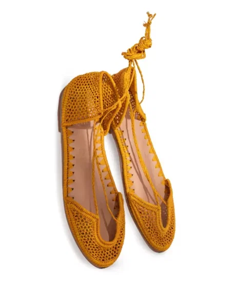 Espadrile Slo_hand_made cu șireturi fără toc din dantelă portocaliu