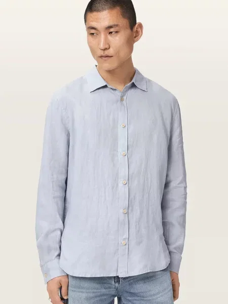 AllSaints cămașă pentru bărbați din in LOOM albastru
