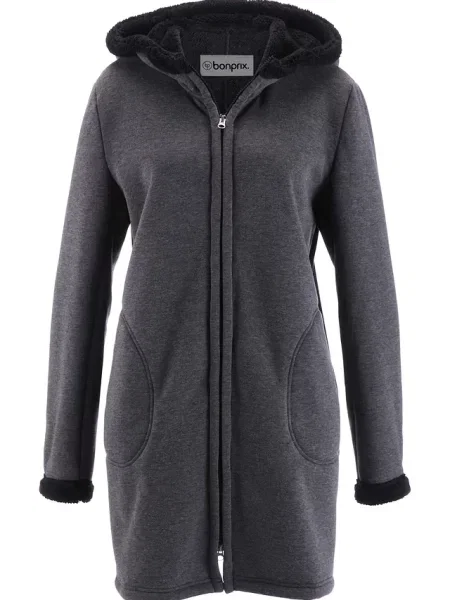 Bluza rozpinana z kapturem z podszewką barankiem szara