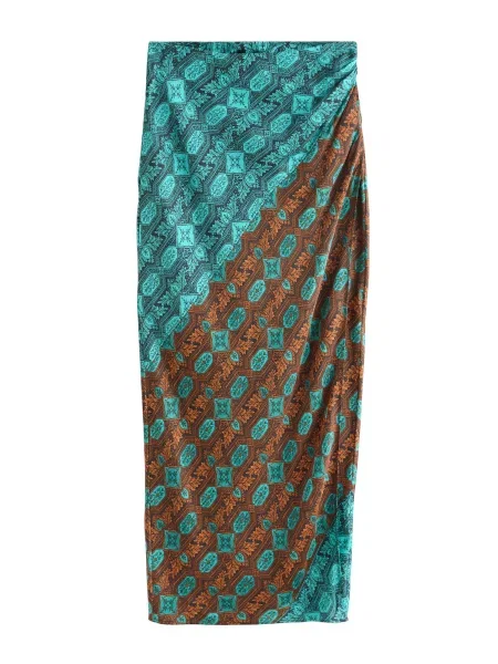 Next Fustă albastru aqua / portocaliu mandarină negru