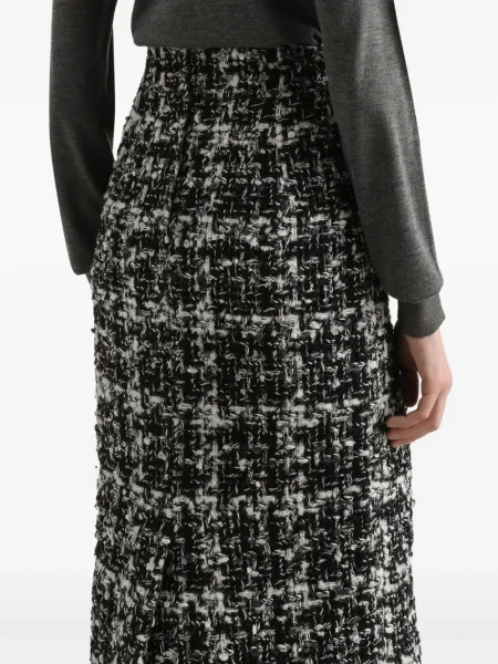 Fustă midi Dolce & Gabbana în carouri din tweed până la genunchi negru