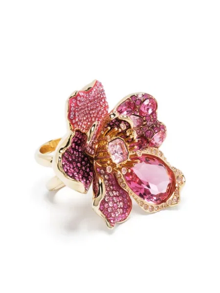 Inel Swarovski cu model floral de cristal auriu