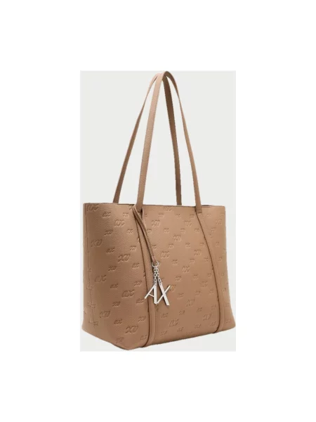 Armani Exchange torebka shopper z imitacji skóry brązowa