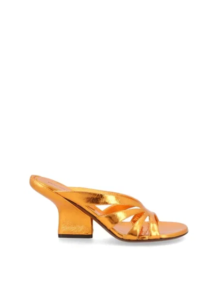 Klapki Dries Van Noten skórzane na koturnie pomarańczowe