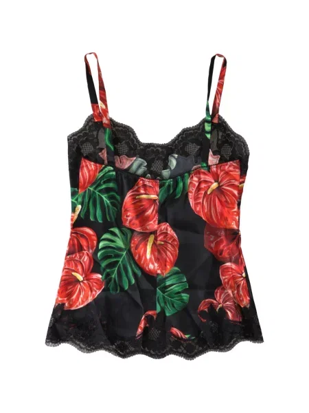 Φλοράλ φανελάκι Dolce & Gabbana με σχέδιο με δαντέλα μαύρο