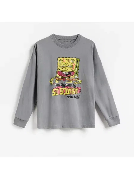 Reserved tričko s dlouhým rukávem SpongeBob tmavě šedá