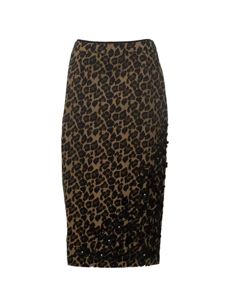 Fustă midi Essentiel Antwerp cu imagine cu model leopard maro