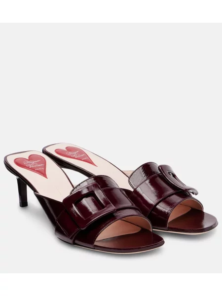 Papuci tip mules Roger Vivier din piele bordo