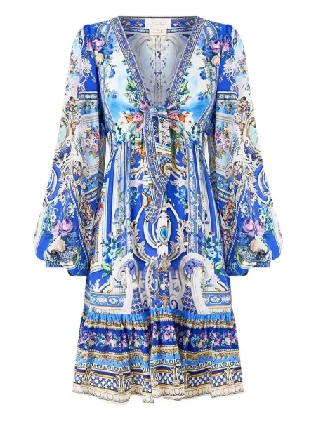 Rochie mini Camilla cu decolteu în V de costum albastru