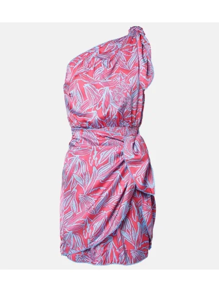 Obleka z enim ramenom Poupette St Barth s potiskom z enim ramenom roza