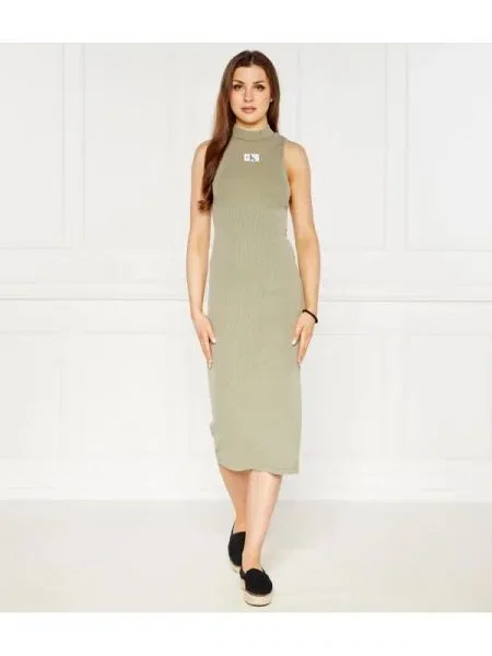CALVIN KLEIN JEANS Rochie WASHED RIB LABEL verde