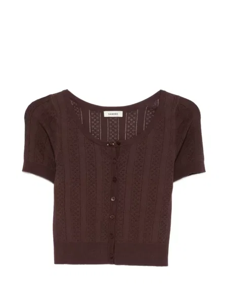 Cardigan Sandro cu funde tricotate maro