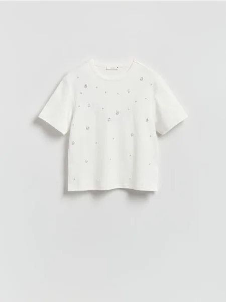 Reserved Tricou cu perle false alb