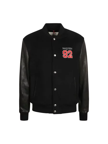 Kurtka bomber Alexander Mcqueen wełniany z logo czarny