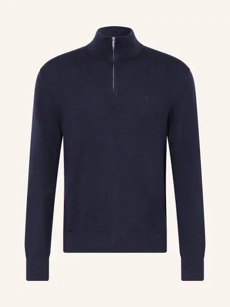 Calvin Klein Sweter Typu Troyer blau niebieski