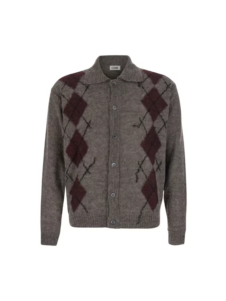 Kardigan Coor wełniany z wzorem argyle brązowy