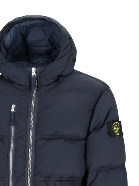 Geacă cu puf Stone Island cu glugă cu strasuri albastru