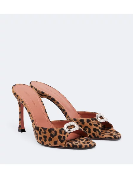 Papuci tip mules Amina Muaddi din piele cu imagine cu model leopard maro