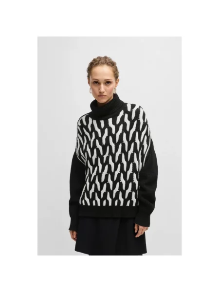 Dzianinowy sweter z golfem Hugo czarny