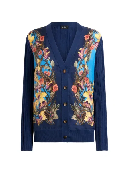 Cardigan Etro de lână cu model floral cu imagine albastru