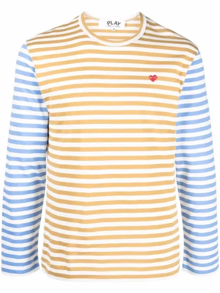 Tricou Comme Des Garcons Play cu broderie cu dungi albastru