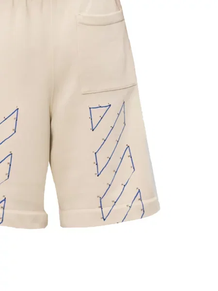 Pantaloni scurți Off-white cu imagine cu cordon alb