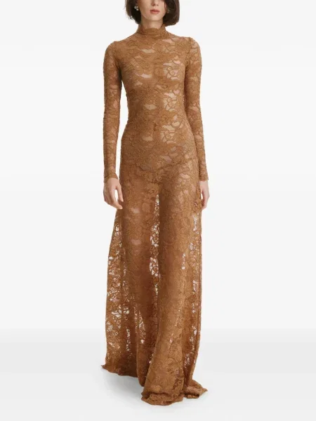 Rochie maxi 2310 Studio din dantelă lungă de costum maro