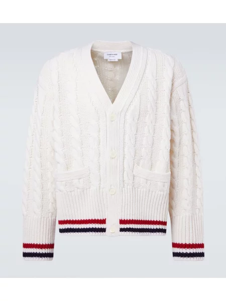 Cardigan Thom Browne de lână alb