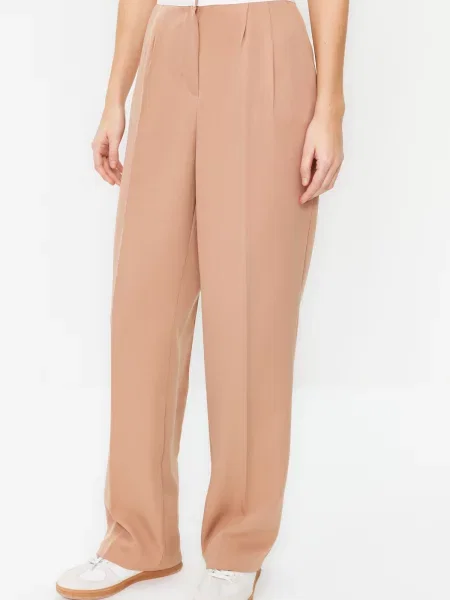 Cu centură pantaloni Trendyol cu talie înaltă bej
