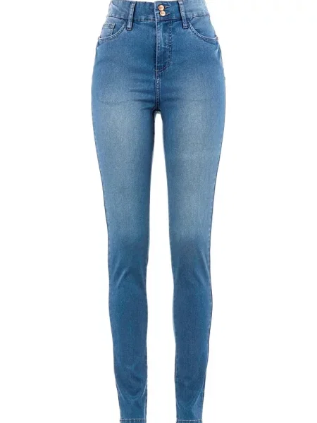 Dżinsy o kroju slim fit z dużą zawartością stretchu high waist niebieskie