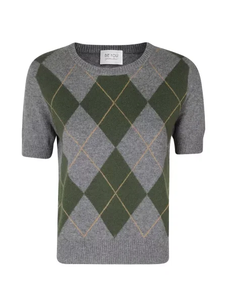 Scurt tricou Beyou cu model argyle gri