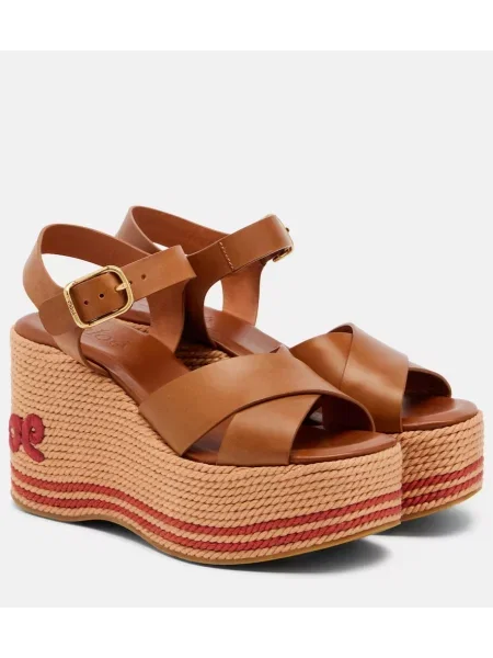 Sandale Chloé din piele cu pană maro