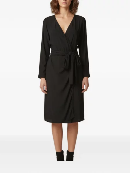 Boríték fazonú midi ruha Sandro nyakkendővel fekete