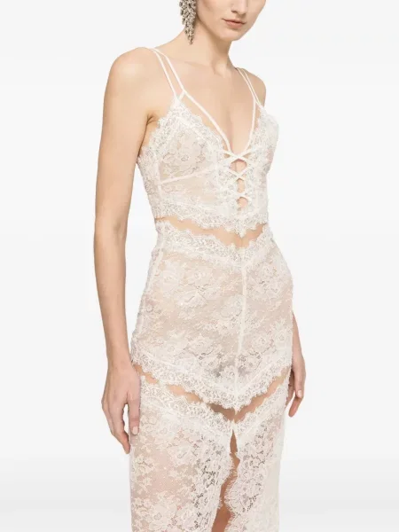 Rochie maxi Nissa din dantelă cu mărgele alb