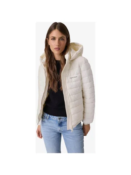 Kurtka z kapturem Guess Paneled Puffer kremowa S biała