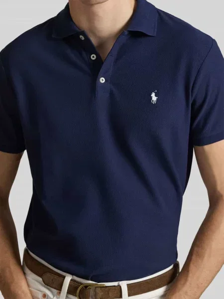 Koszulka polo o kroju slim fit z czystej bawełny Polo Ralph Lauren granatowa
