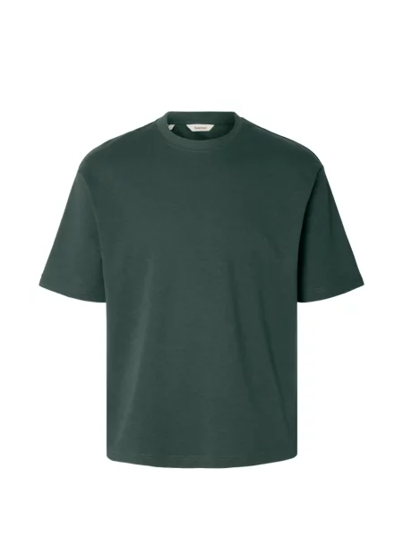 Tricou Selected cu decolteu rotund verde
