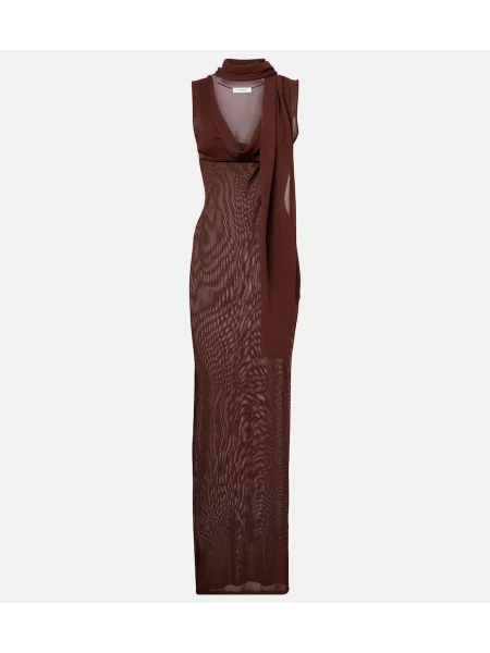 Rochie midi Aya Muse drapată până la genunchi de costum maro